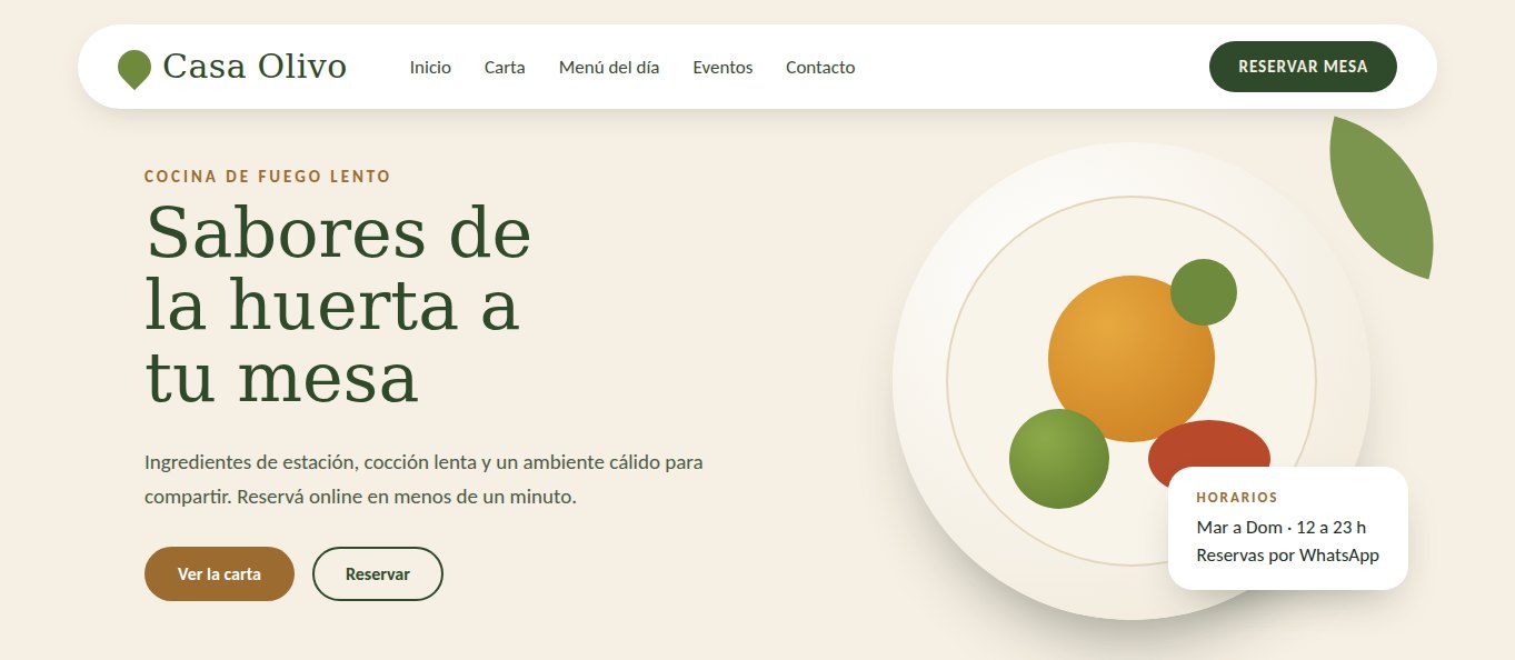 Concepto de sitio web para el restaurante Casa Olivo